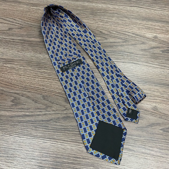 Jos A Bank Navy, Gold & White Check Tie - Picture 2 of 4